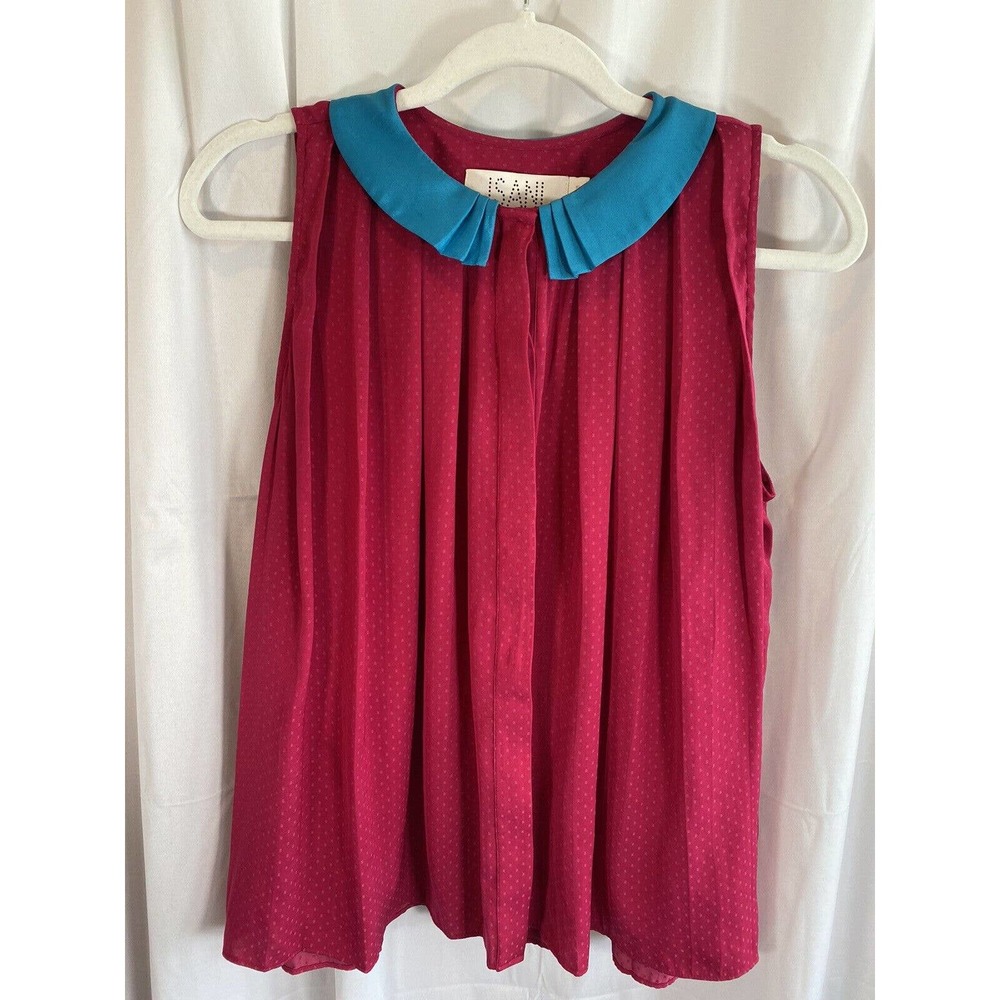 Anthropologie Isani Pleated Sleeveless Blouse Polka Dot Tank Top US Size M